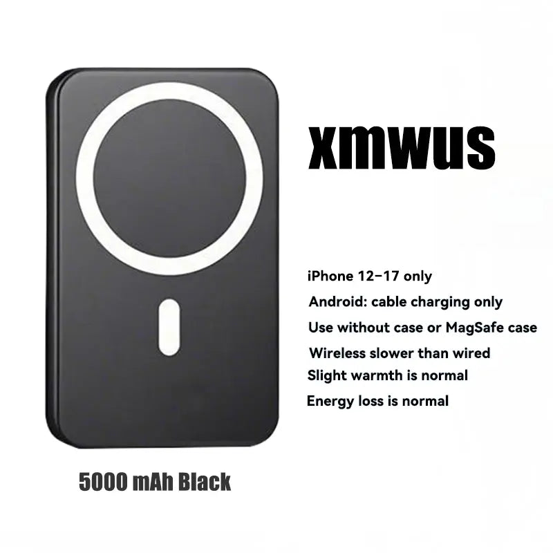 5000mAh Magnetic Power Bank for iPhone 12–17 Series, Works Best with MagSafe Case or No Case, Portable Wireless Charger summerwins