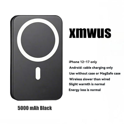 5000mAh Magnetic Power Bank for iPhone 12–17 Series, Works Best with MagSafe Case or No Case, Portable Wireless Charger summerwins