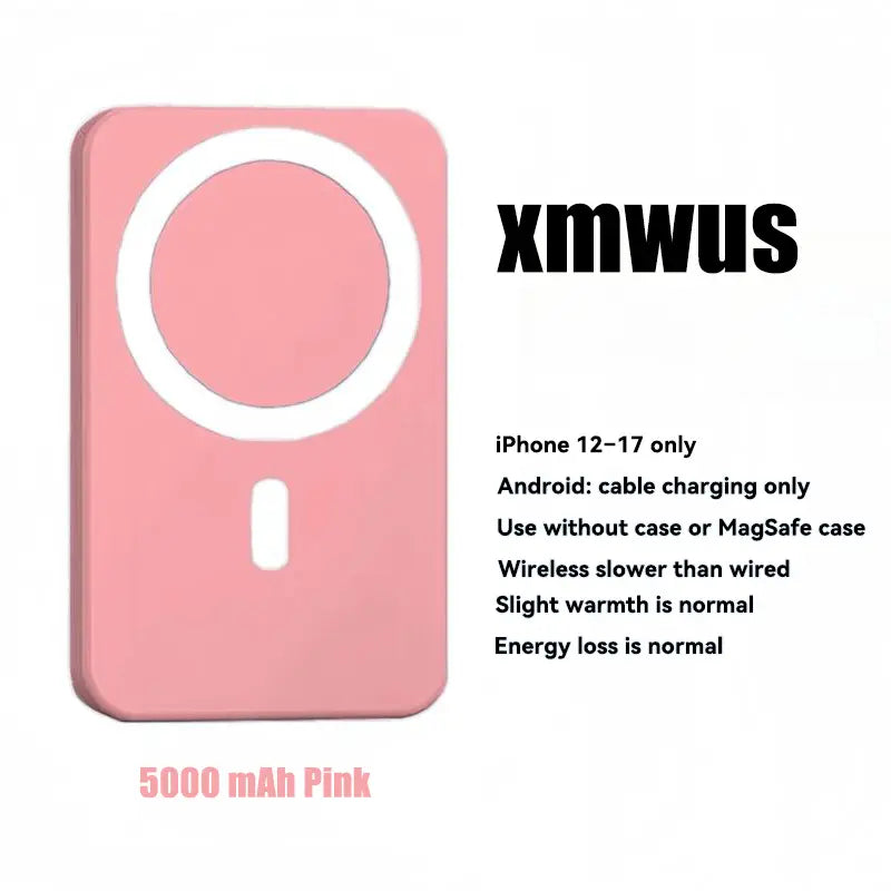 5000mAh Magnetic Power Bank for iPhone 12–17 Series, Works Best with MagSafe Case or No Case, Portable Wireless Charger summerwins