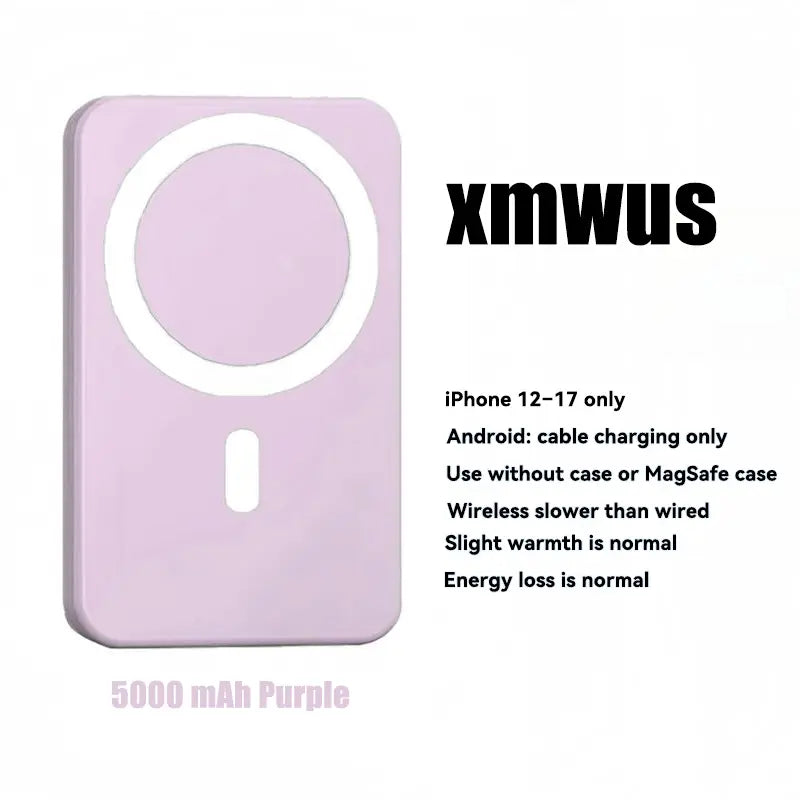 5000mAh Magnetic Power Bank for iPhone 12–17 Series, Works Best with MagSafe Case or No Case, Portable Wireless Charger summerwins