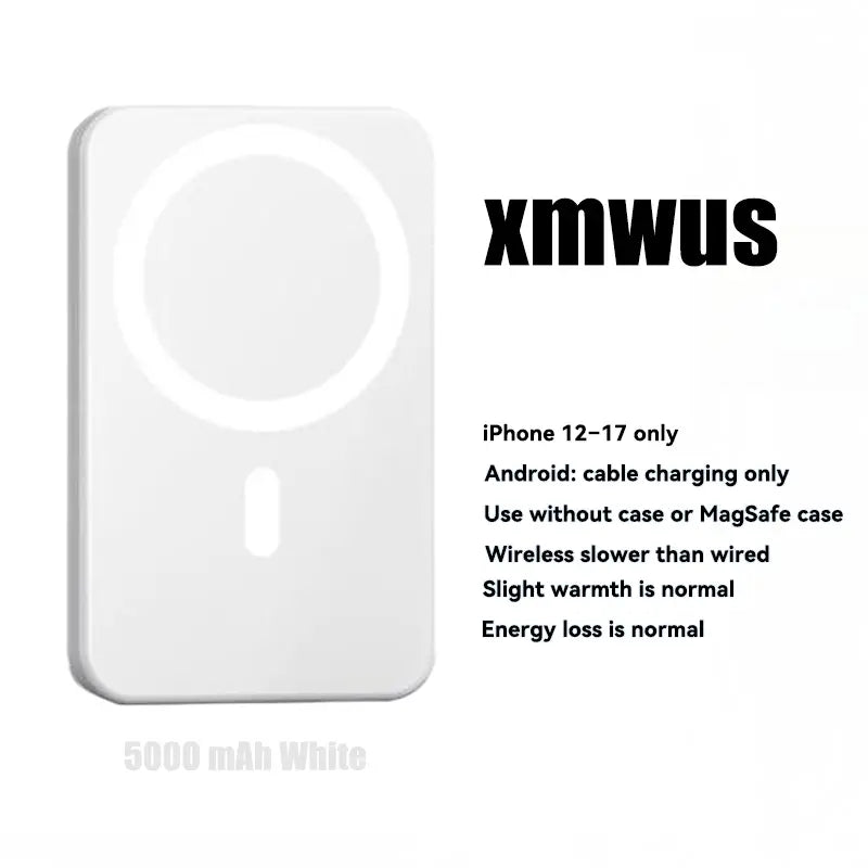 5000mAh Magnetic Power Bank for iPhone 12–17 Series, Works Best with MagSafe Case or No Case, Portable Wireless Charger summerwins