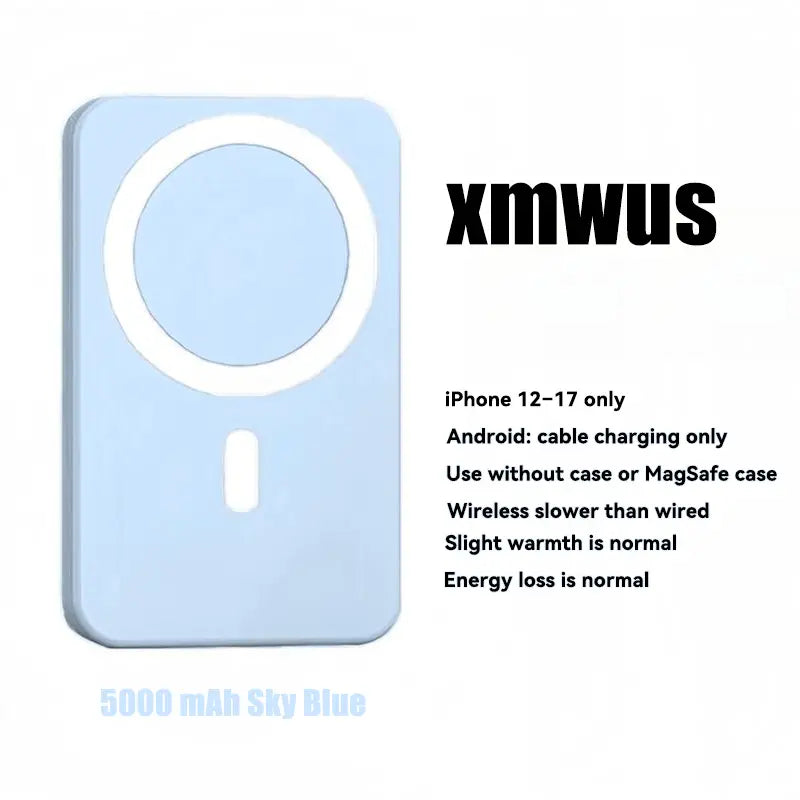 5000mAh Magnetic Power Bank for iPhone 12–17 Series, Works Best with MagSafe Case or No Case, Portable Wireless Charger summerwins