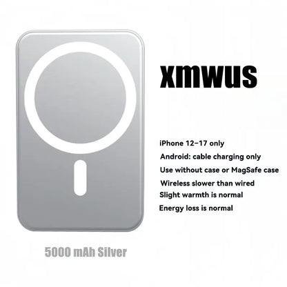 5000mAh Magnetic Power Bank for iPhone 12–17 Series, Works Best with MagSafe Case or No Case, Portable Wireless Charger summerwins