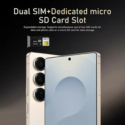 Unlocked smartphone, 6.67-inch screen, dual SIM dual standby, (4+4) core processor, 13MP camera, 4GB RAM, 32GB storage, expandable up to 128GB.