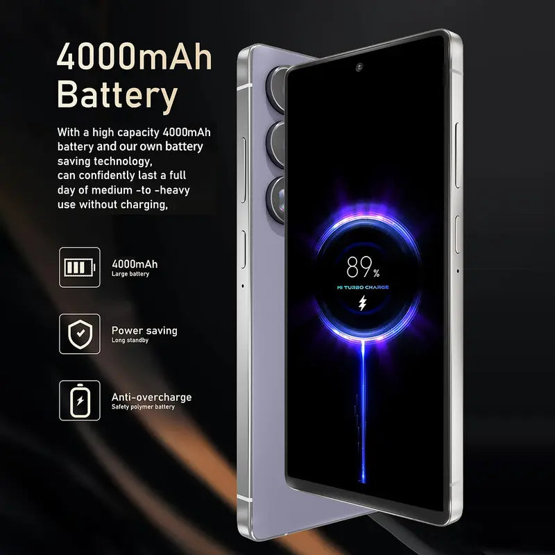 Unlocked smartphone, 6.67-inch screen, dual SIM dual standby, (4+4) core processor, 13MP camera, 4GB RAM, 32GB storage, expandable up to 128GB.