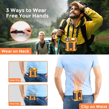 Summer Fan, Portable Waist Clip Fan, 5000 mAh Cool Clip Fan Under Shirt, Belt Fan Clip On Waist Portable Cooling Fan, with LED Light, USB Rechargeable Portable Waist Fan for Outdoor Play and Work summerwins