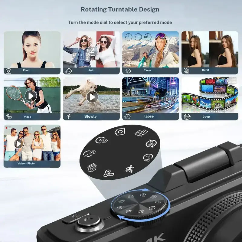 4K Digital Camera for Photography with 64MP, 3 Inch 180° Flip Screen, 18X Digital Zoom, 32GB Micro SD Card, 2 Batteries, Ideal for Gift,father'sdaygifts