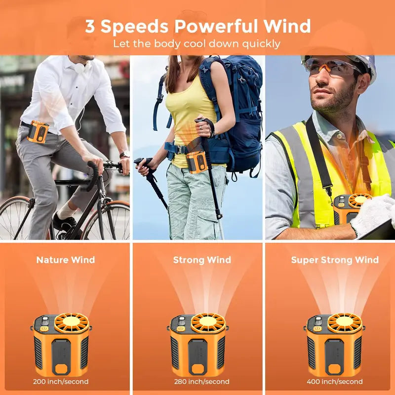 Summer Fan, Portable Waist Clip Fan, 5000 mAh Cool Clip Fan Under Shirt, Belt Fan Clip On Waist Portable Cooling Fan, with LED Light, USB Rechargeable Portable Waist Fan for Outdoor Play and Work summerwins